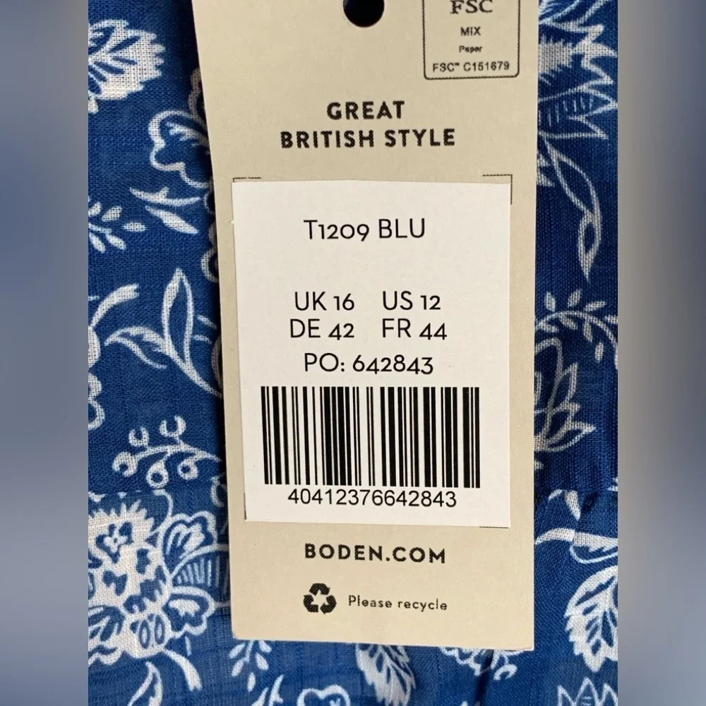 Boden Blue and White Floral Blouse
